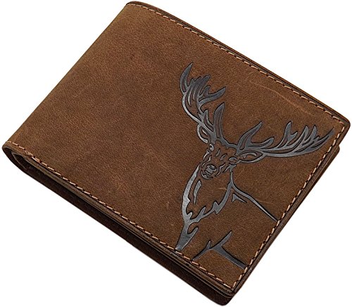 Büffelleder-Geldbörse mit Hirsch-Prägung