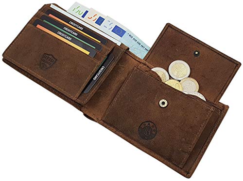 Büffelleder-Geldbörse mit Hirsch-Prägung Detail