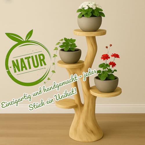 Skulpturaler Pflanzenständer aus Suar-Holz
