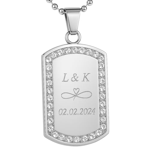 Personalisierte Dog-Tag-Kette mit Strassrahmen Detail