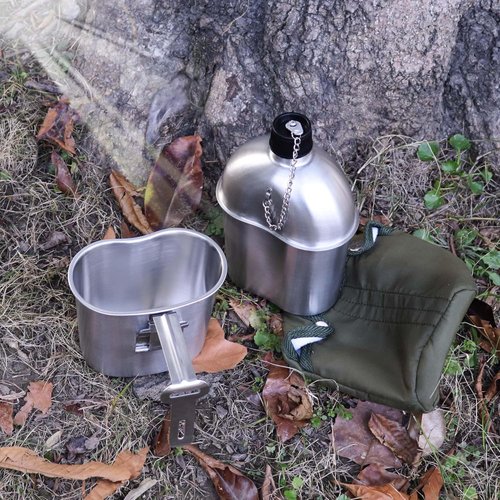 Goetland Edelstahl-Feldflasche mit Kochbecher