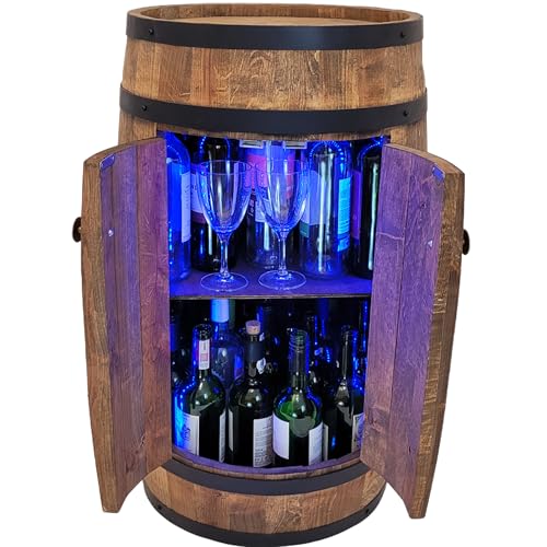 Handgefertigtes Fass-Barschrank mit LED-Beleuchtung Detail