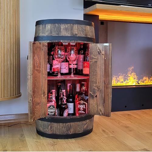 Handgefertigtes Fass-Barschrank mit LED-Beleuchtung