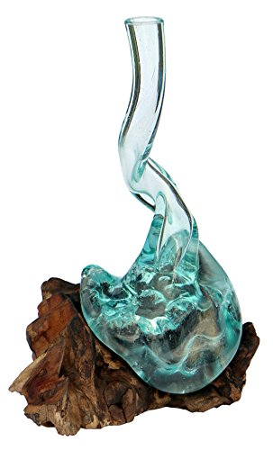 Glasvase auf Gamal-Wurzelholz Detail