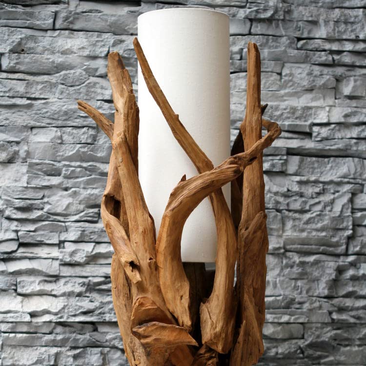 Teak-Skulptur Stehlampe Villa Natur Detail