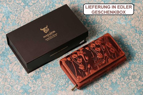 Matador Damen-Geldbörse aus floralem Prägungsleder Detail