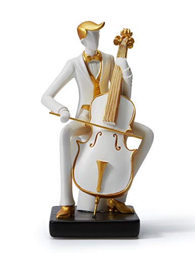 Cellist-Skulptur in Weiß und Gold Detail