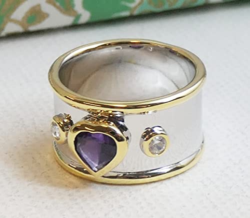 Amethyst-Herzring in Sterling Silber mit Goldakzenten