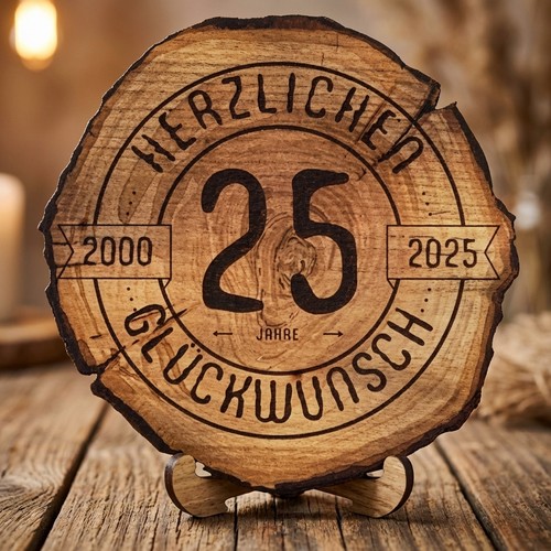 Gravierte Jubiläums-Baumscheibe