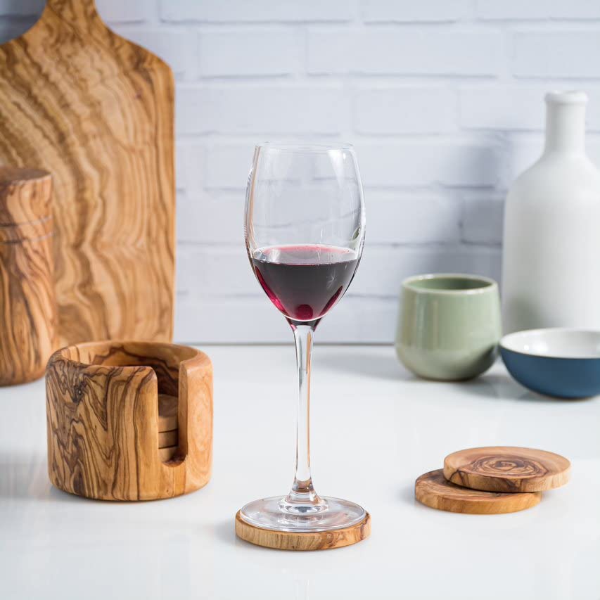 Olivenholz-Untersetzer mit Halter