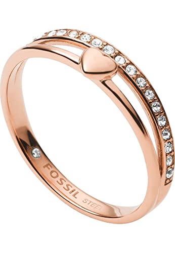 Fossil Roségold-Ring mit Herz und Kristallen