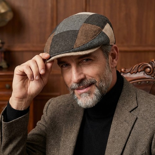 Patchwork Newsboy Cap aus Tweed