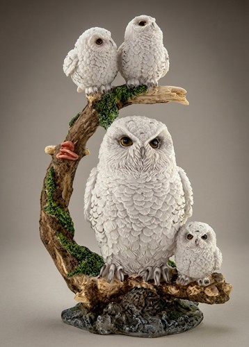 Schneeeulenfamilie auf Ast