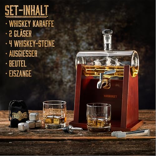 Maritime Whisky-Karaffe mit Segelschiff Detail