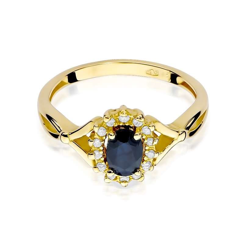 Goldring mit Edelstein und Diamanten Detail