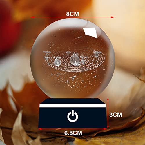 Sonnensystem Kristallkugel mit LED-Basis Detail