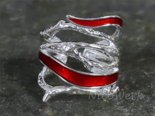 Silberring mit rotem Email-Dekor