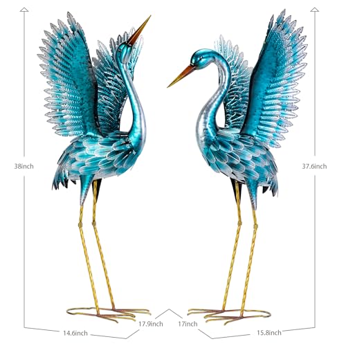 Blaue Kranich-Skulpturen aus Metall Detail