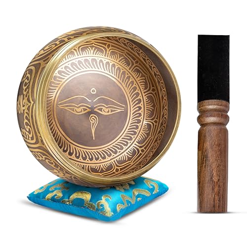 Tibetische Klangschale mit Om-Symbol Detail