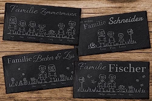 Personalisiertes Familien-Türschild aus Naturschiefer Detail