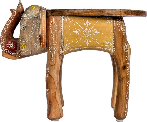 Handbemalter Elefanten-Hocker aus Mangoholz Detail