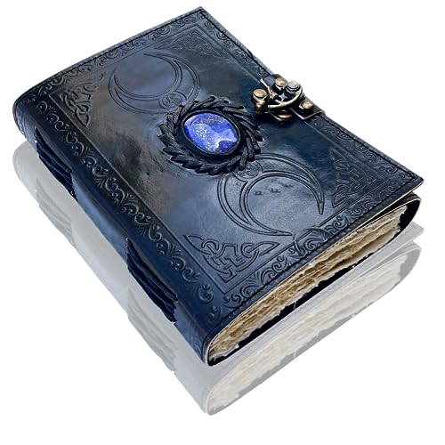 Handgebundenes Leder-Grimoire mit Lapislazuli