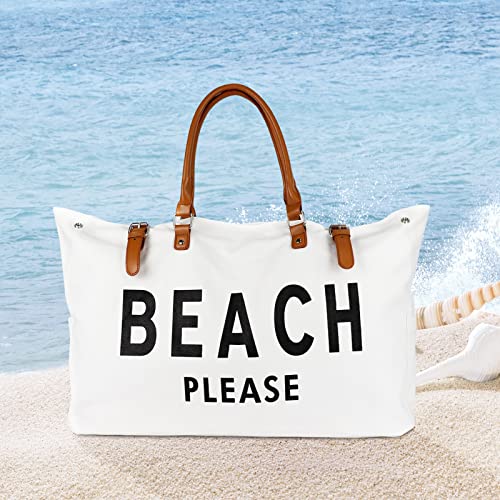 Canvas-Strandtasche mit Lederdetails