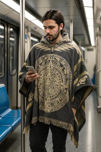 Ecuadorianischer Alpaka-Poncho mit Kapuze