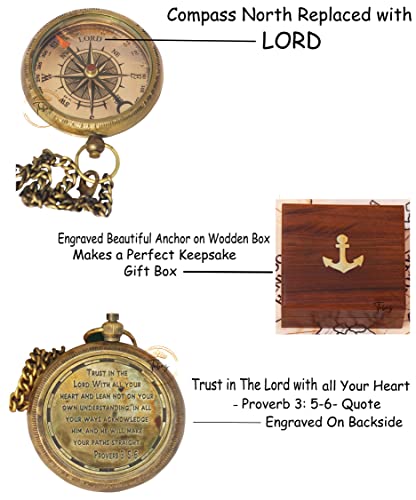 Maritimer Messing-Kompass mit biblischer Gravur Detail