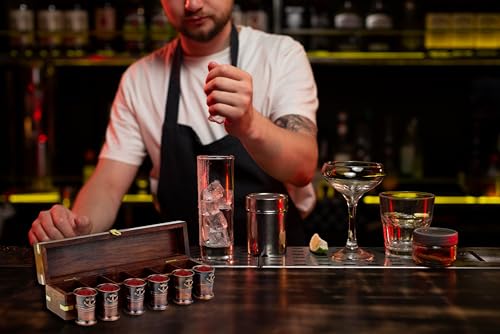 Maritime Schnapsgläser-Garnitur mit Palisander-Schatulle