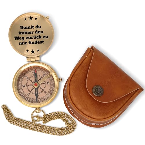 Personalisierbarer Messing-Kompass mit Lederetui