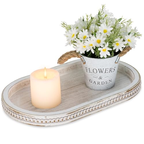 Ovales Holztablett mit Perlenrand Detail