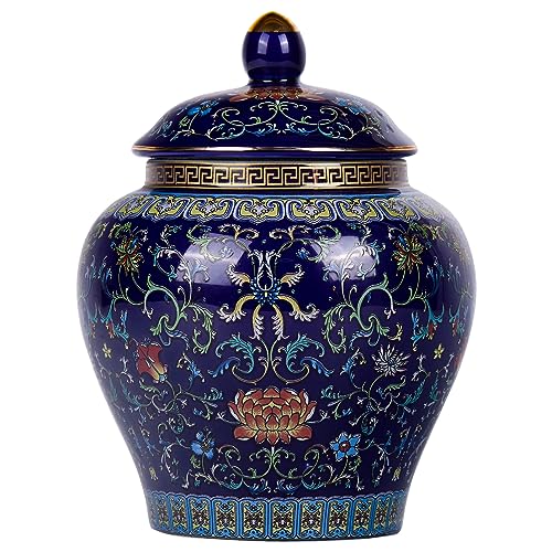 Chinoiserie Deckelvase in königsblauem Emaille Detail