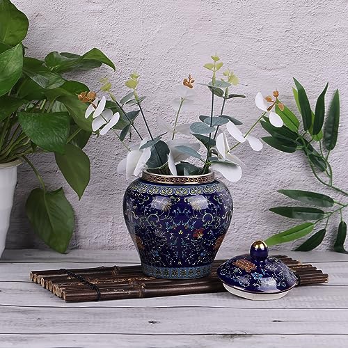 Chinoiserie Deckelvase in königsblauem Emaille