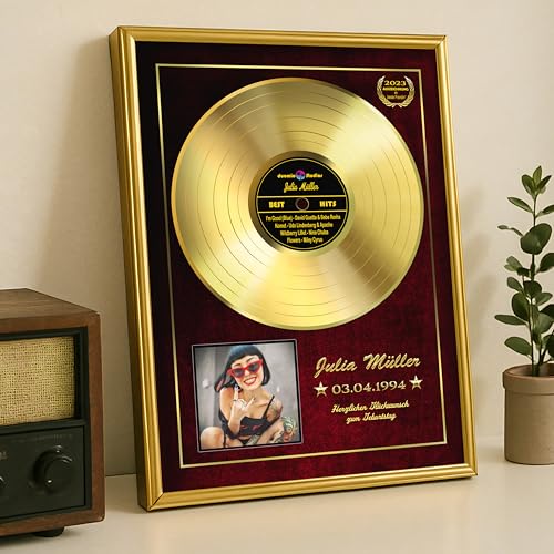 Personalisierte Goldene Schallplatte im Rahmen