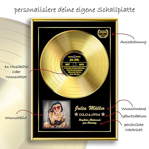 Personalisierte Goldene Schallplatte im Rahmen Detail