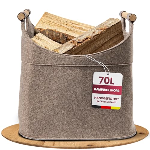 Filzkorb für Kaminholz mit Eichengriffen Detail