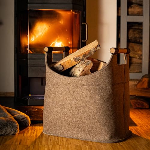 Filzkorb für Kaminholz mit Eichengriffen