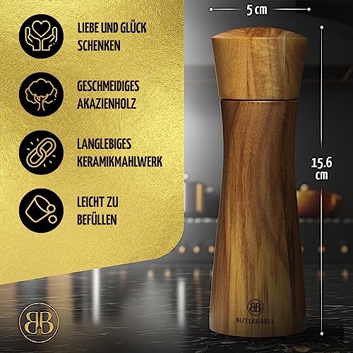 Butlerbell Gewürzmühlen-Set aus Akazienholz Detail