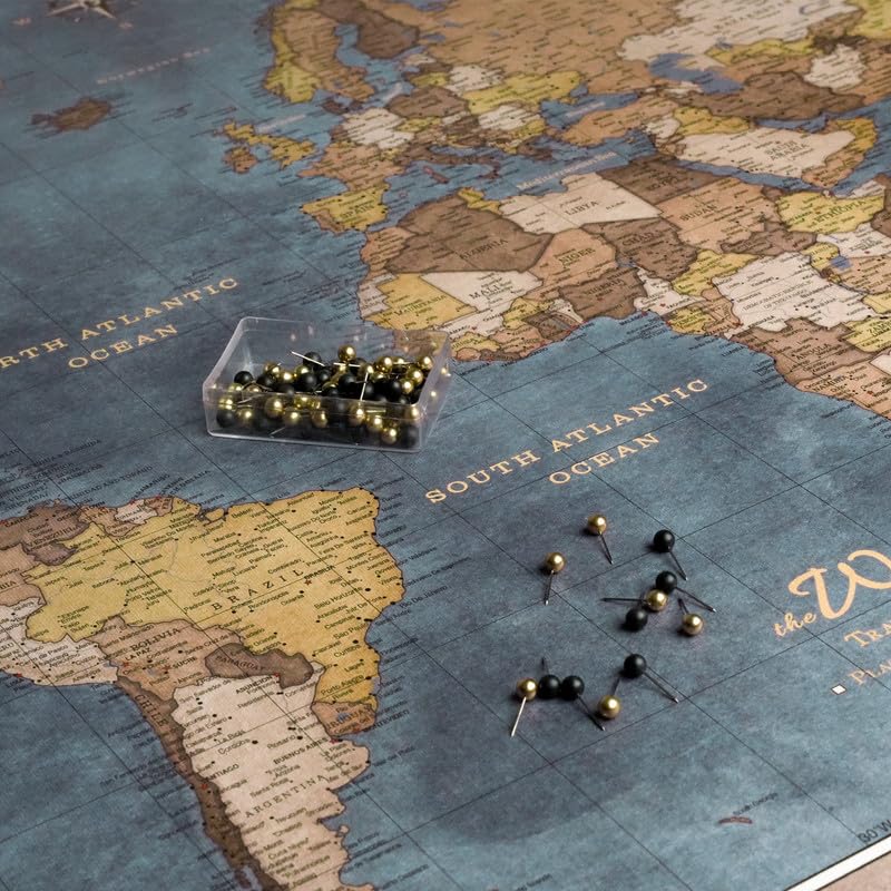 Weltkarte auf Leinwand mit Kork-Pinnwand Detail