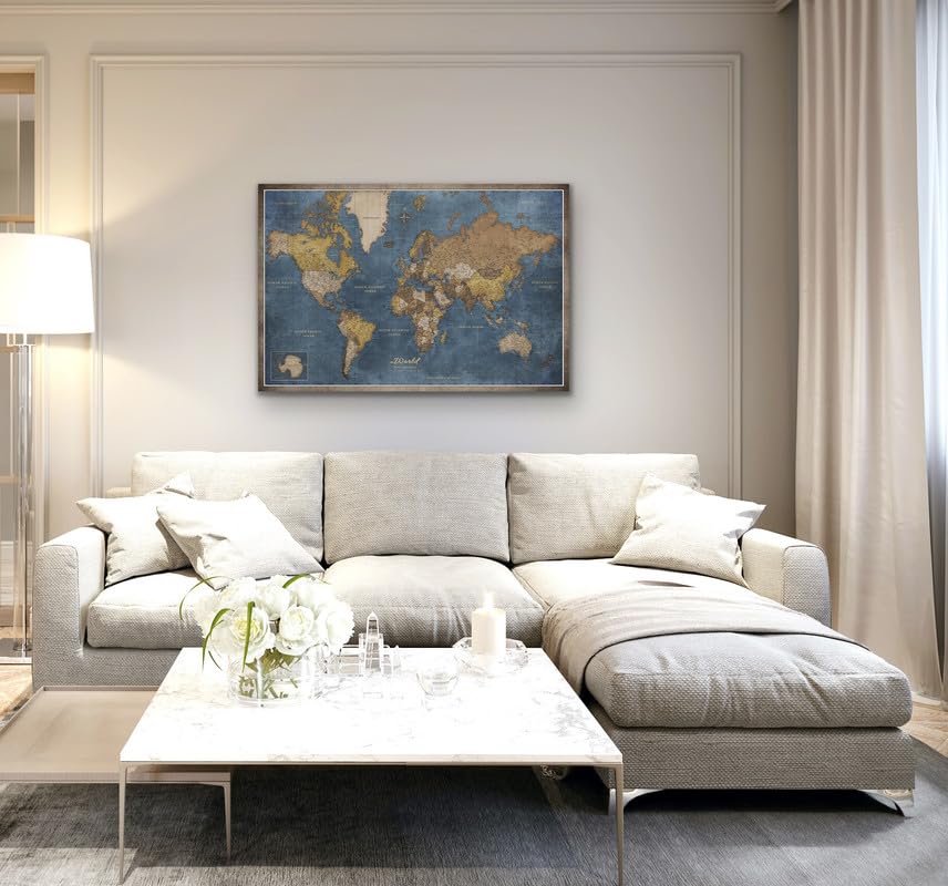 Weltkarte auf Leinwand mit Kork-Pinnwand