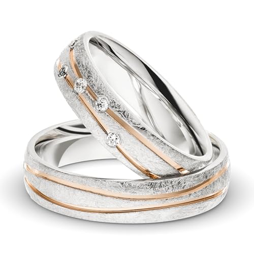 Eheringe Silber mit Roségold und Zirkonia