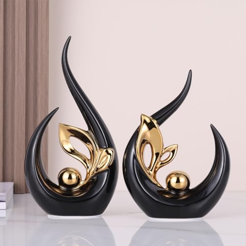 Abstrakte Keramikskulpturen mit Goldakzent