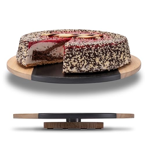 Drehbare Servierplatte aus Schiefer und Edelholz Detail