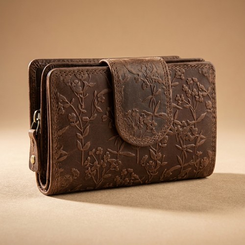Damen-Geldbörse mit floralem Relief
