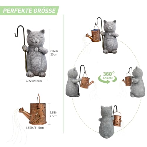 Solar-Katzenstatue mit Libellen-Laterne Detail