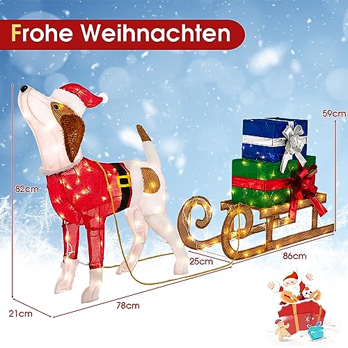 Leuchtende Weihnachtsfigur mit Hund und Schlitten Detail