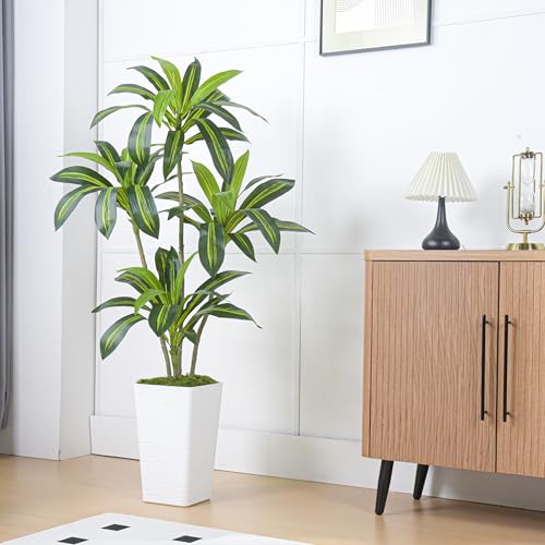 Künstlicher Drachenbaum im Designer-Pflanzgefäß Detail