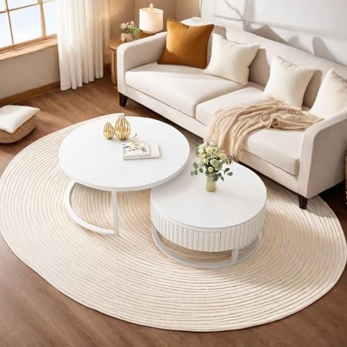 Couchtisch-Duo in Weiß mit Marmoroptik Detail