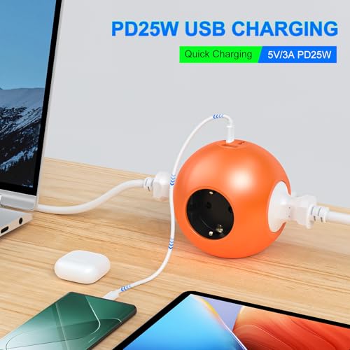 Kugel-Steckdose mit USB-Schnellladefunktion